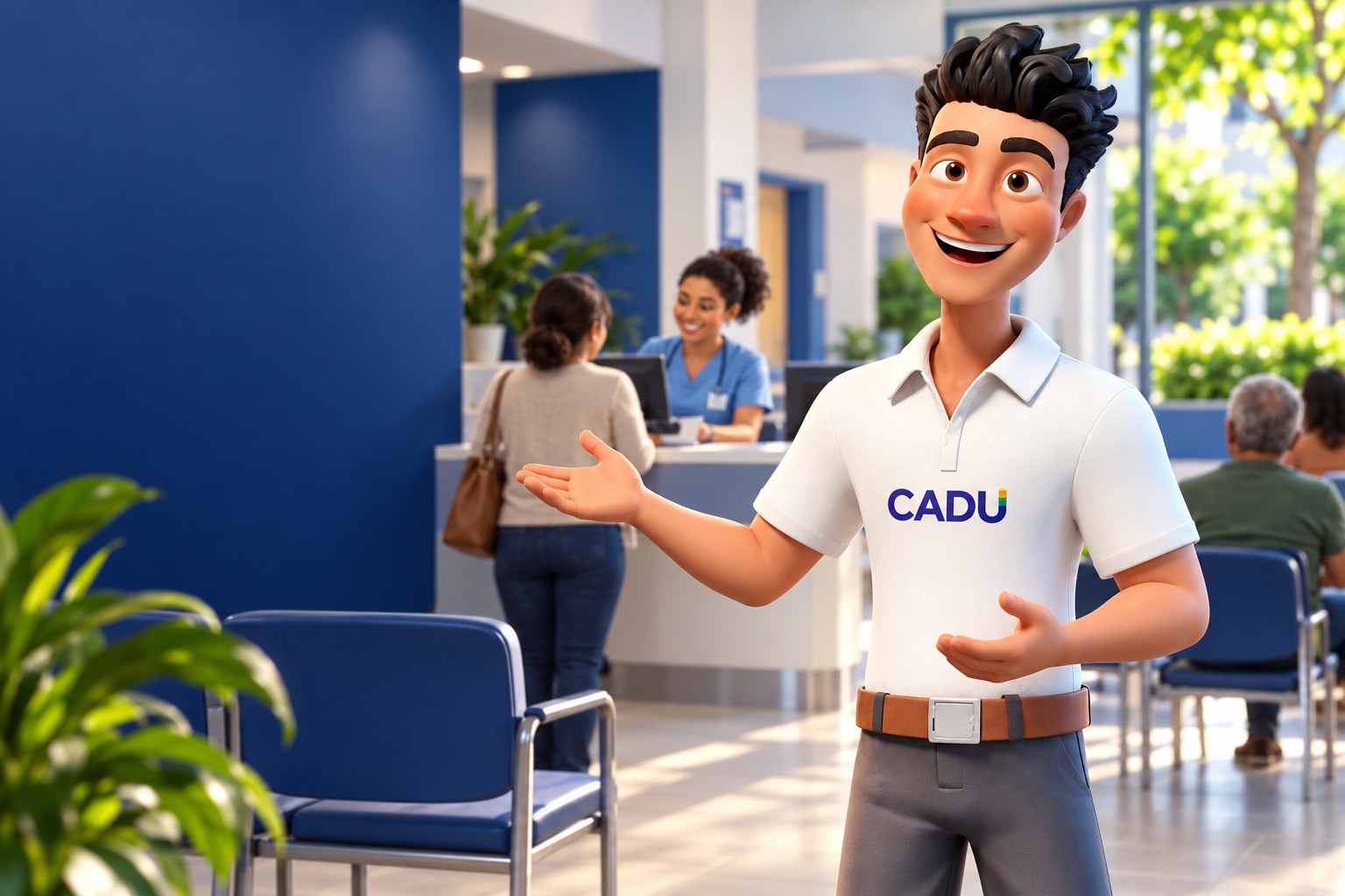 CADU apresenta uma unidade de saúde em cena ilustrativa.
